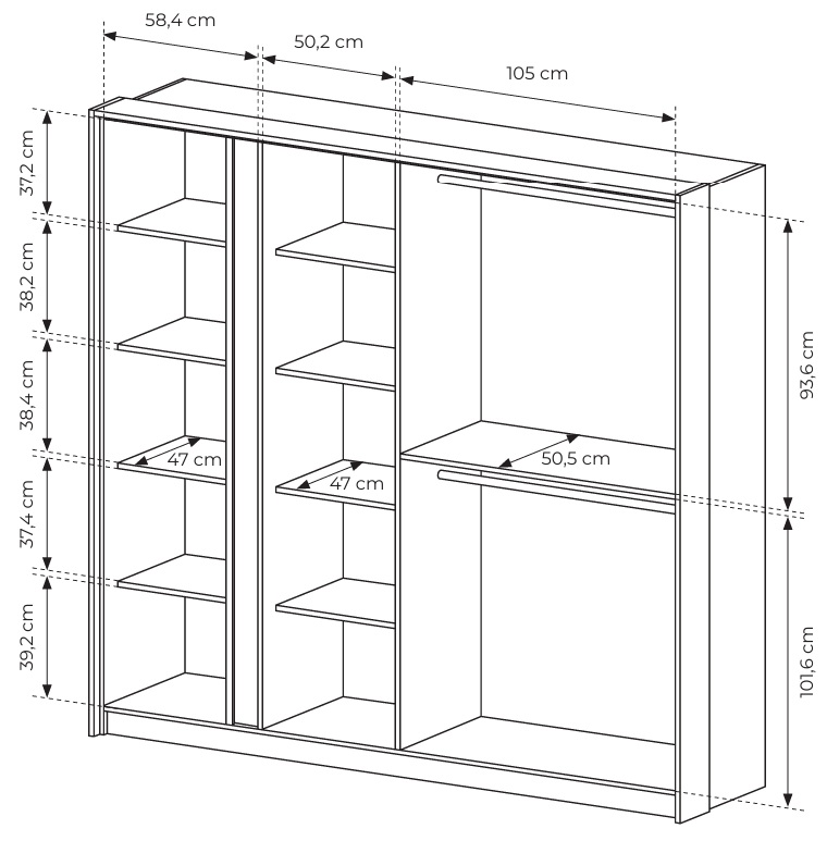 DASTIN Pojemna Szafa 220 beżowa z lustrem na drzwiach - zdjęcie produktu